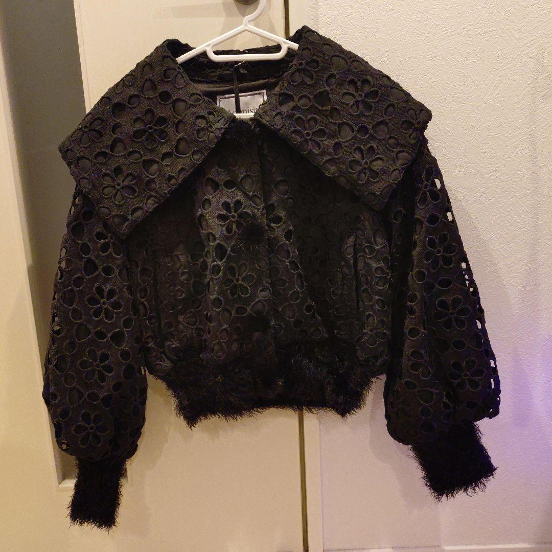 花柄レース ノーカラージャケット ブラック F