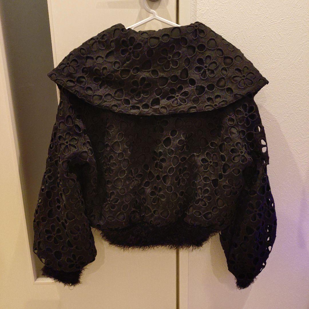 花柄レース ノーカラージャケット ブラック F