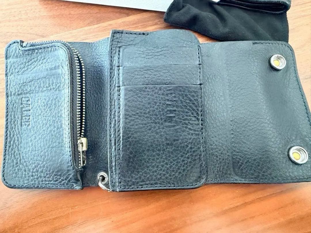 CALEE ブラック レザー 三つ折り財布