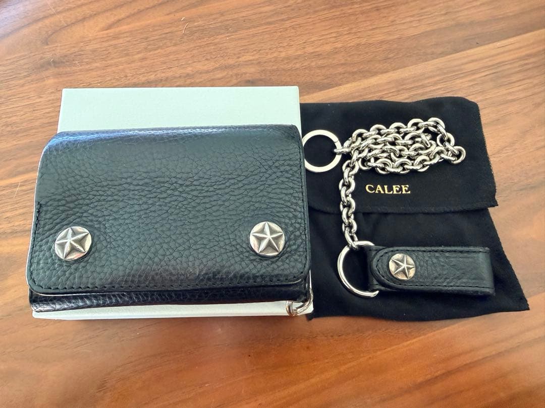 CALEE ブラック レザー 三つ折り財布
