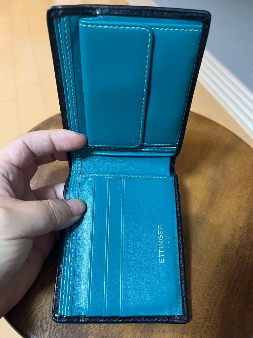ETTINGER 二つ折り財布 青色 レザー