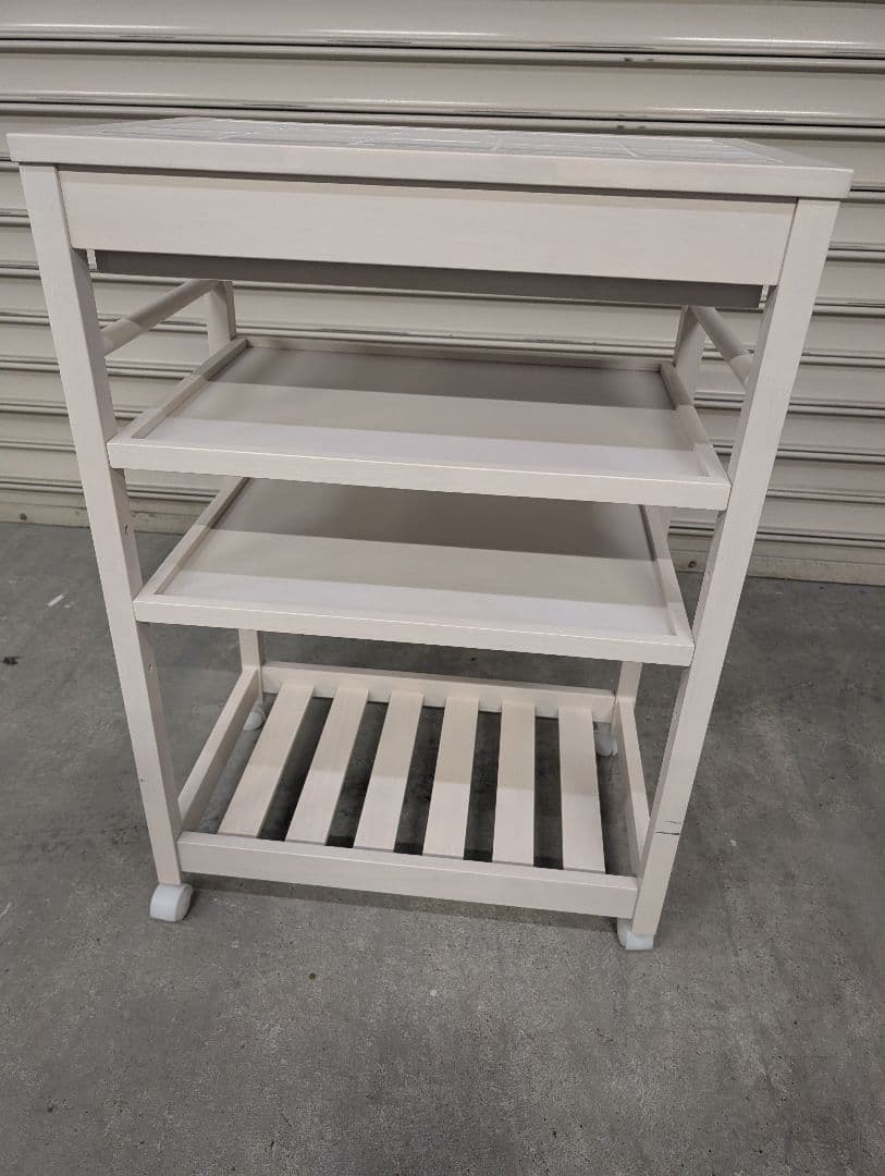 【美品】タイルトップ　キッチンワゴン　キャスター付き　カントリー　天板タイル