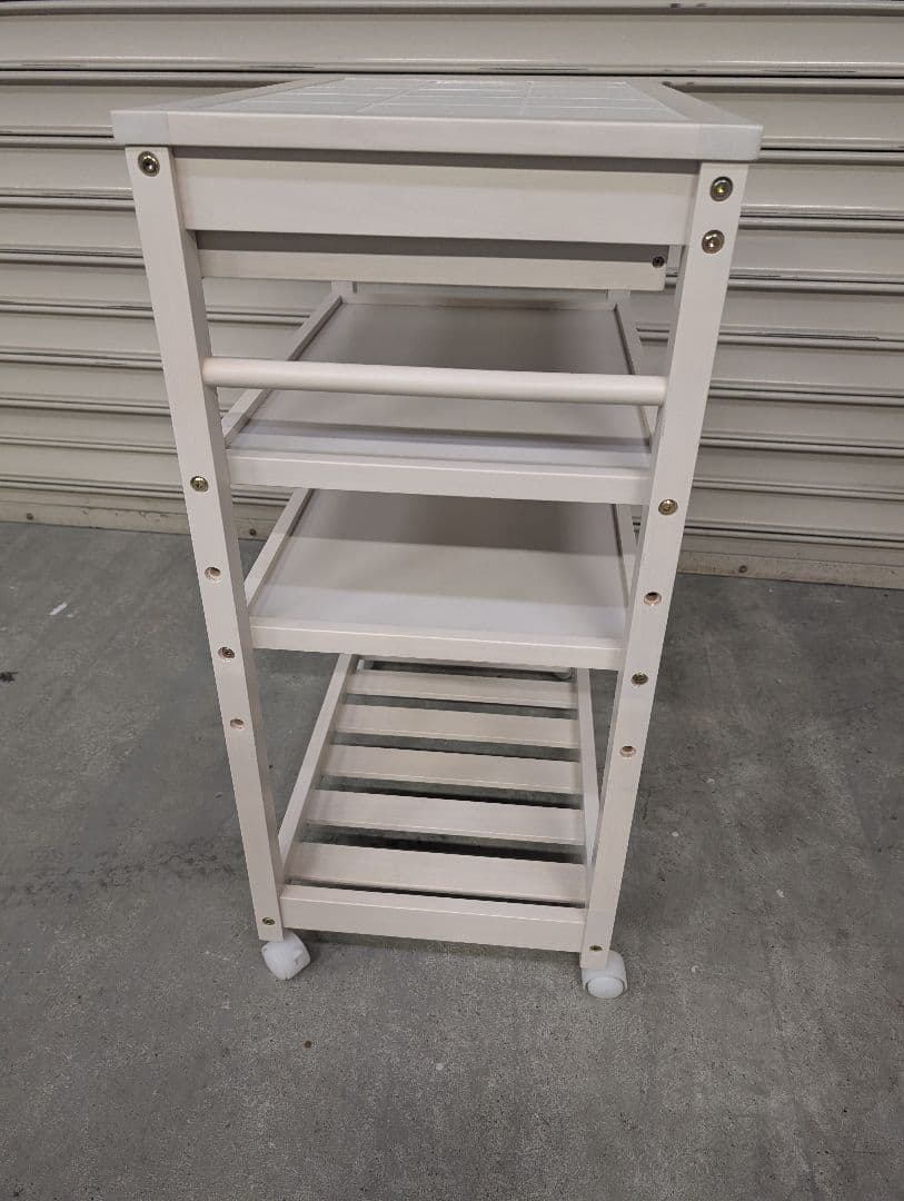 【美品】タイルトップ　キッチンワゴン　キャスター付き　カントリー　天板タイル