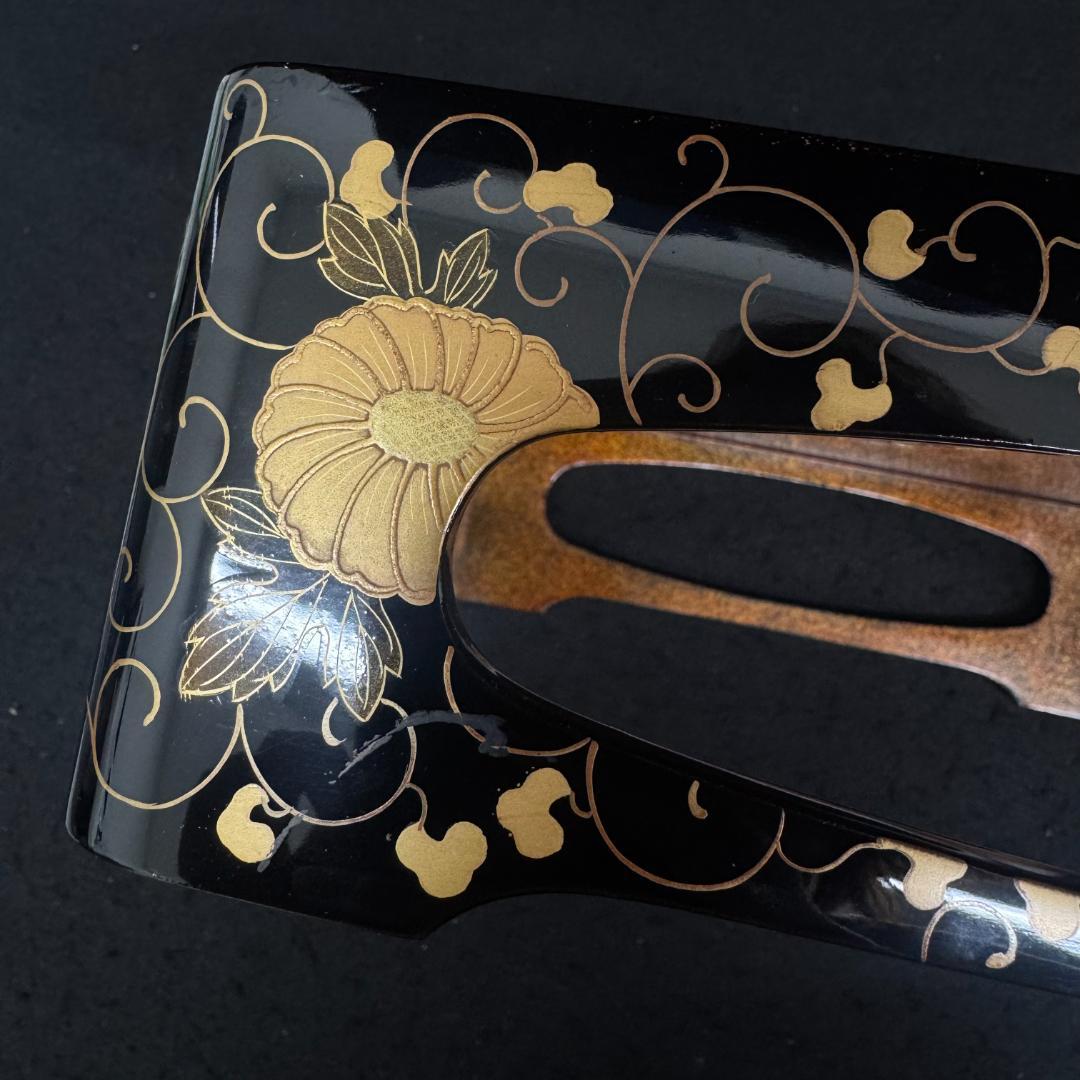 茶道具 金彩菊花蒔絵 重台 四方盆　共箱