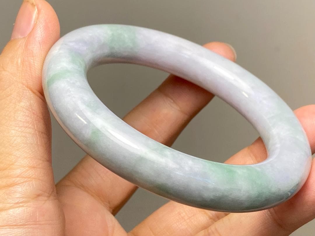 BG9-38 厚手54.0mm糯種薄春彩ラベンダーミャンマー産A貨本翡翠バングル