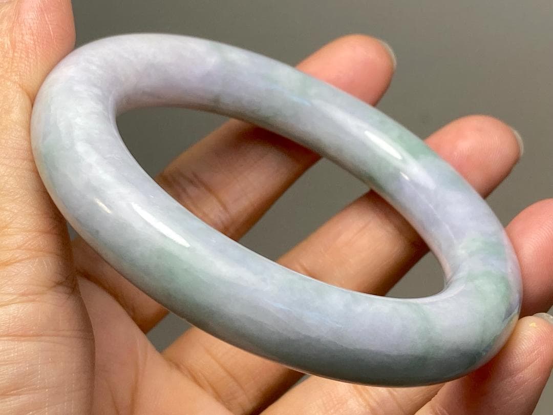 BG9-38 厚手54.0mm糯種薄春彩ラベンダーミャンマー産A貨本翡翠バングル