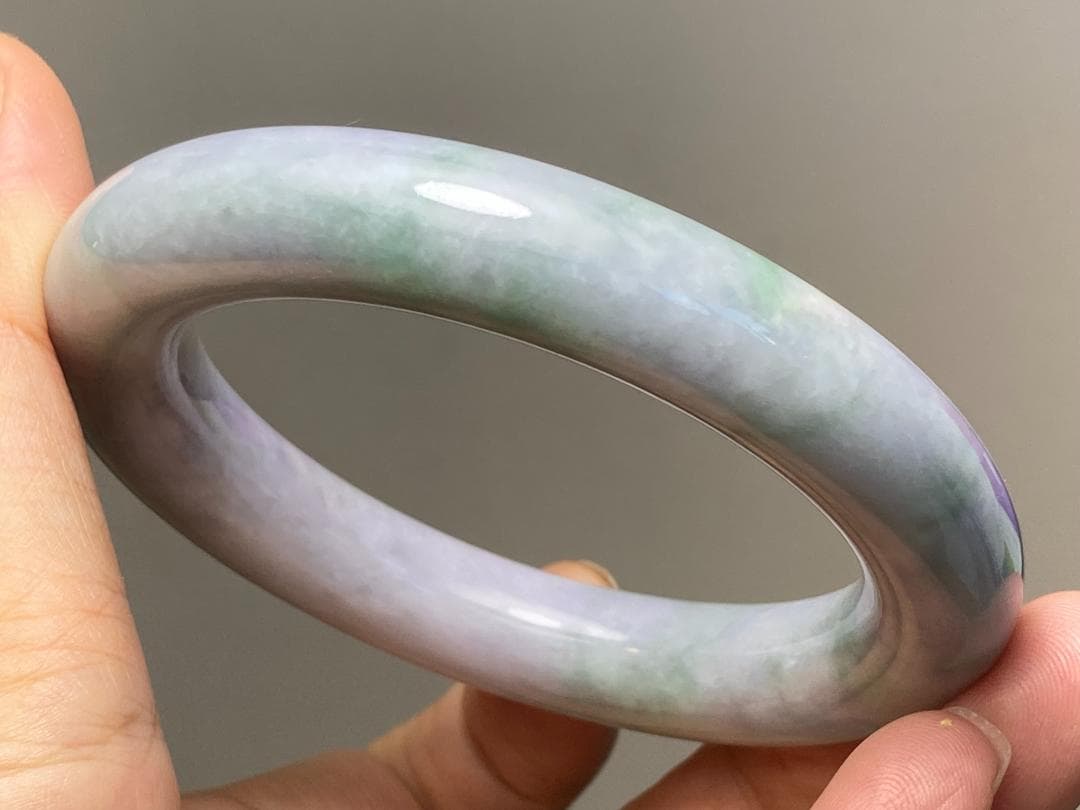 BG9-38 厚手54.0mm糯種薄春彩ラベンダーミャンマー産A貨本翡翠バングル