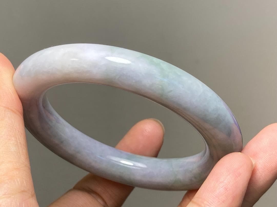 BG9-38 厚手54.0mm糯種薄春彩ラベンダーミャンマー産A貨本翡翠バングル