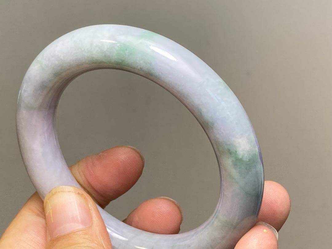 BG9-38 厚手54.0mm糯種薄春彩ラベンダーミャンマー産A貨本翡翠バングル