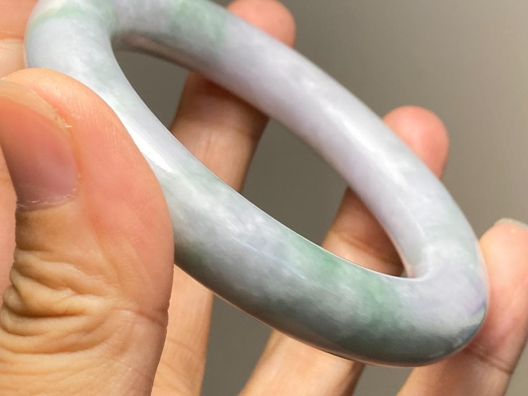 BG9-38 厚手54.0mm糯種薄春彩ラベンダーミャンマー産A貨本翡翠バングル