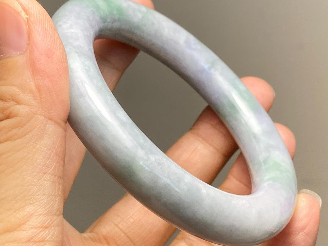 BG9-38 厚手54.0mm糯種薄春彩ラベンダーミャンマー産A貨本翡翠バングル