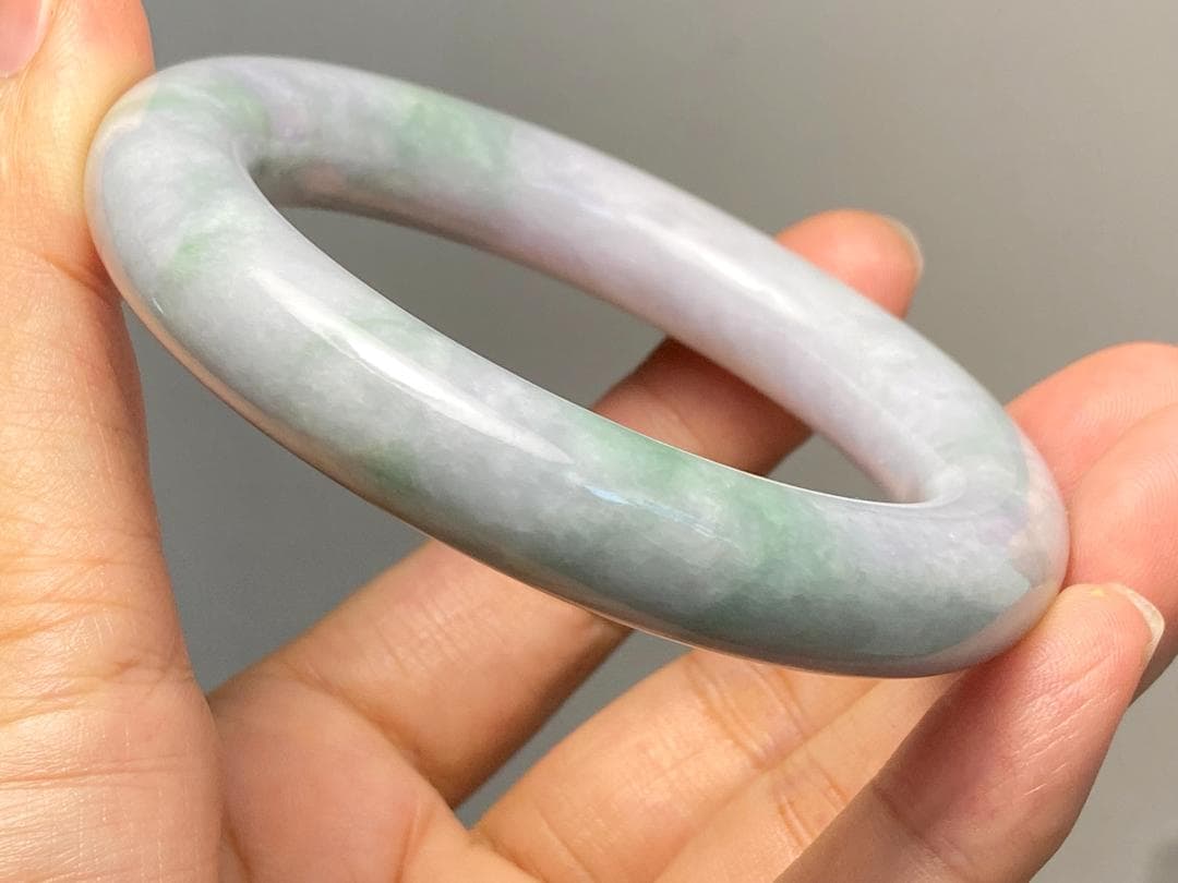BG9-38 厚手54.0mm糯種薄春彩ラベンダーミャンマー産A貨本翡翠バングル