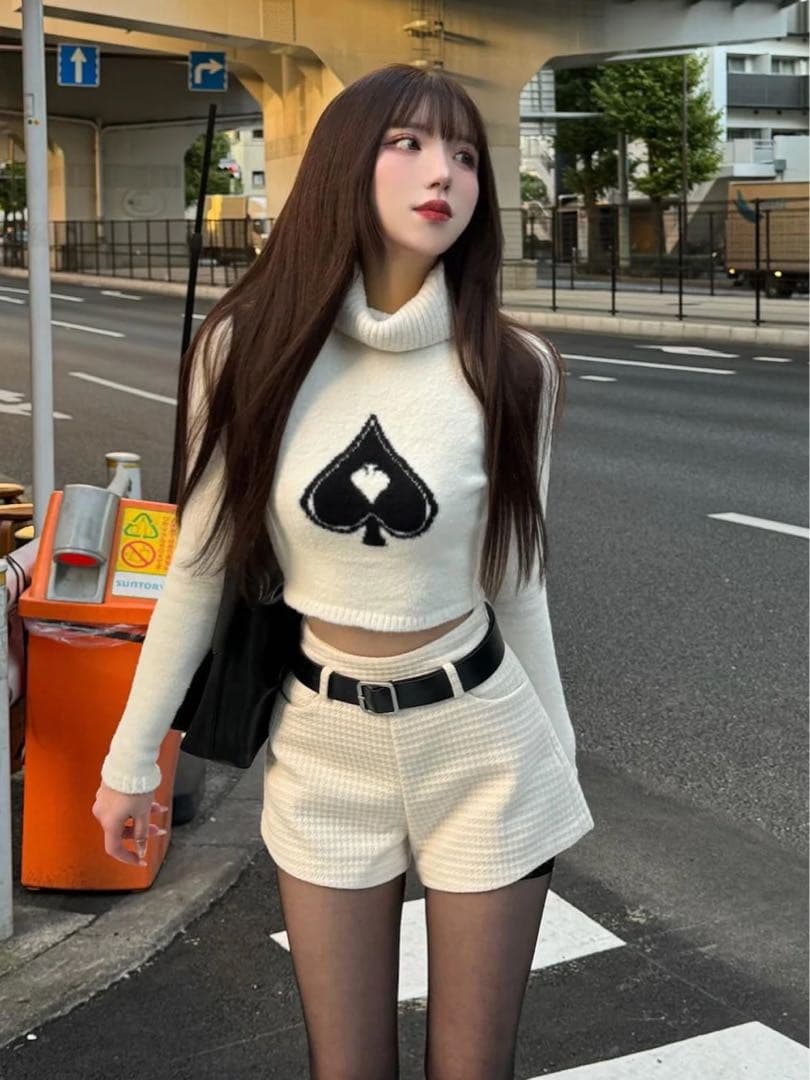 新品タグ付き ダーリッチ ツイードベルトショートパンツ ホワイト Mサイズ 白