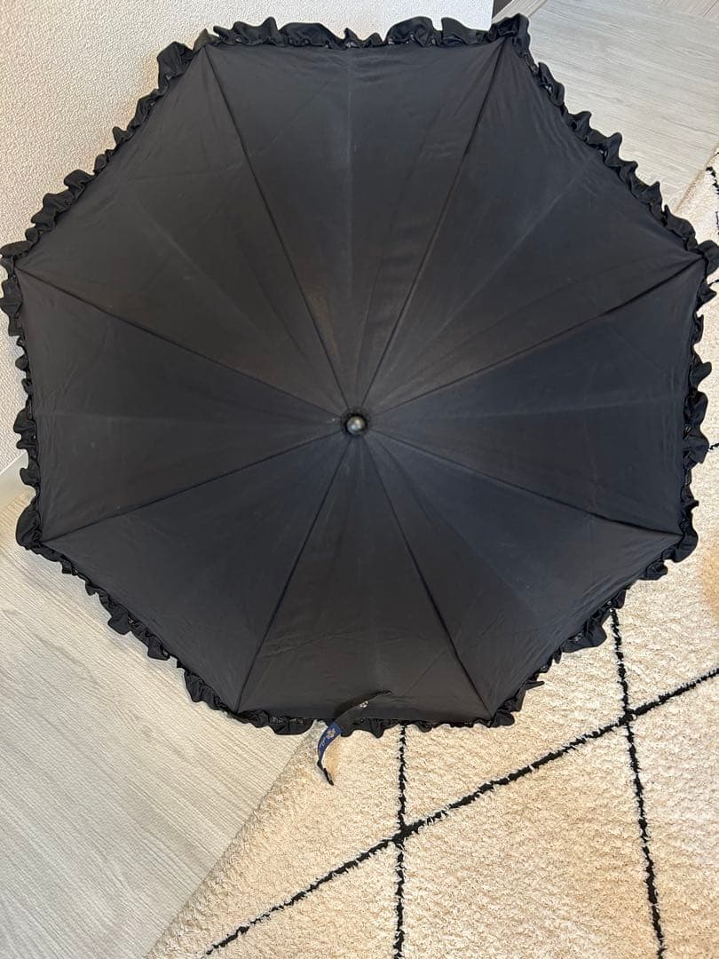 芦屋ロサブラン 完全遮光 折りたたみ日傘 フリル ブラック UVカット 遮熱