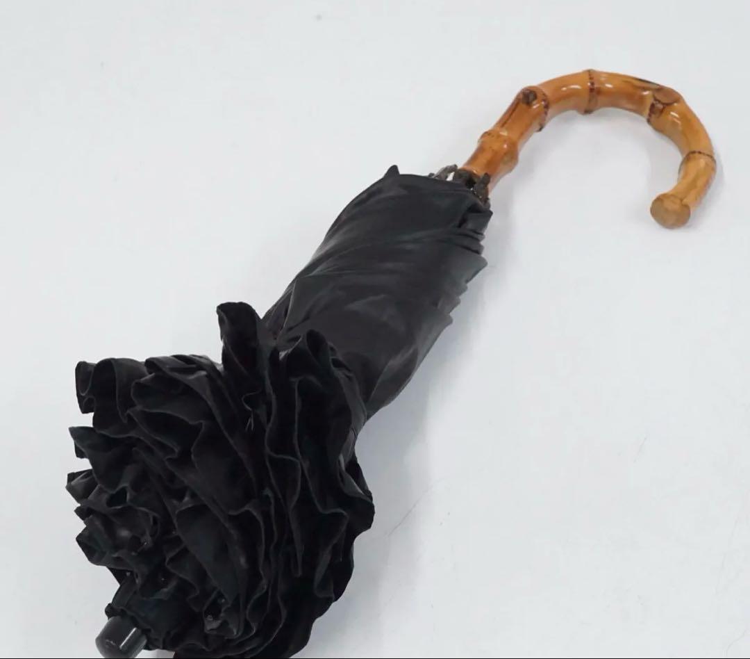 芦屋ロサブラン 完全遮光 折りたたみ日傘 フリル ブラック UVカット 遮熱