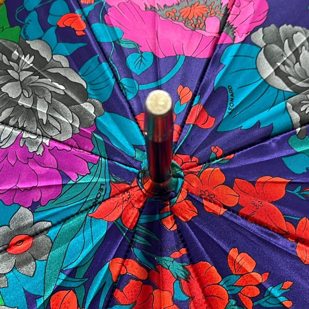 LEONARD レオナール　花柄文字ロゴ　一本傘　長傘　晴雨兼用