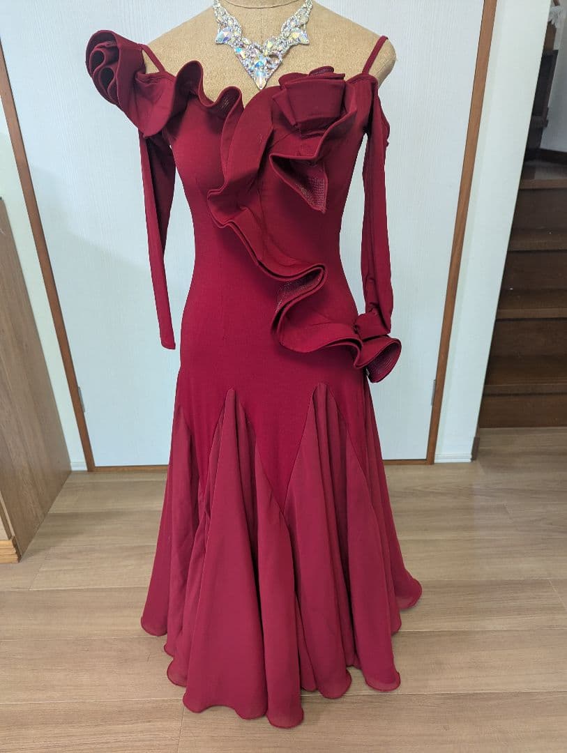 社交ダンス　ドレス　ワインレッド　 L