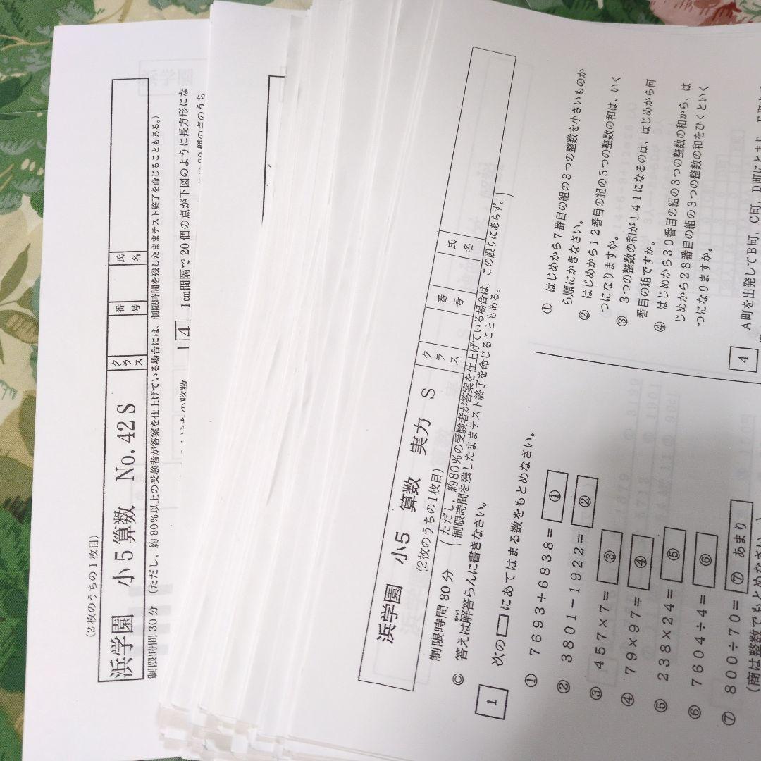 浜学園小5算数復テ　1年分　SとV混合最レ算数、国語復テ セット
