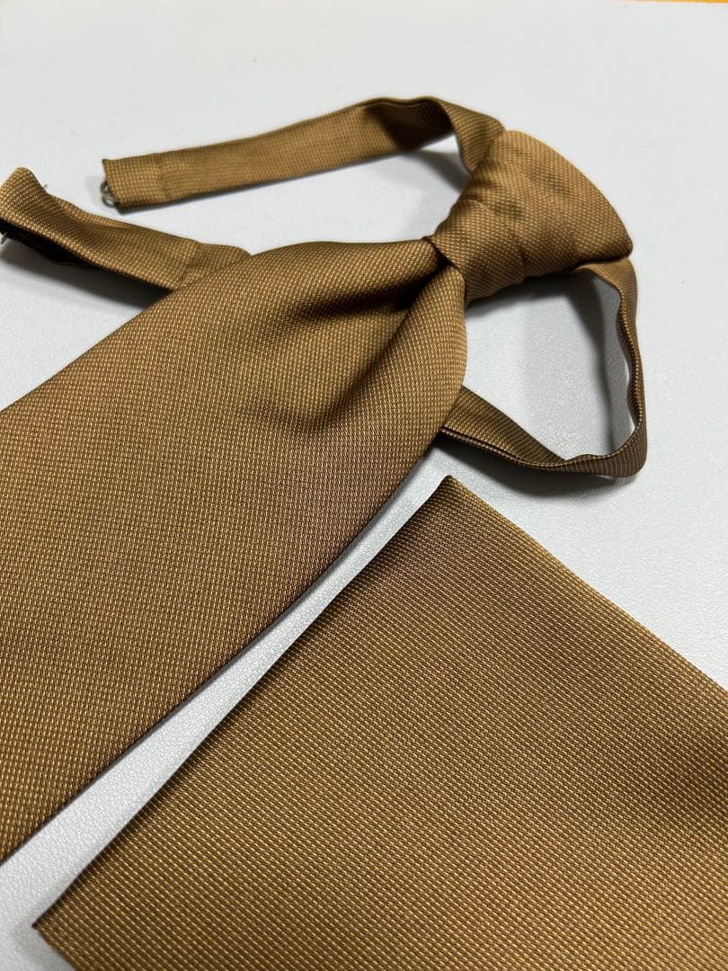 【美品】ワタベウェディング FELIZ ブラウン ネクタイ (BR) ＆チーフ