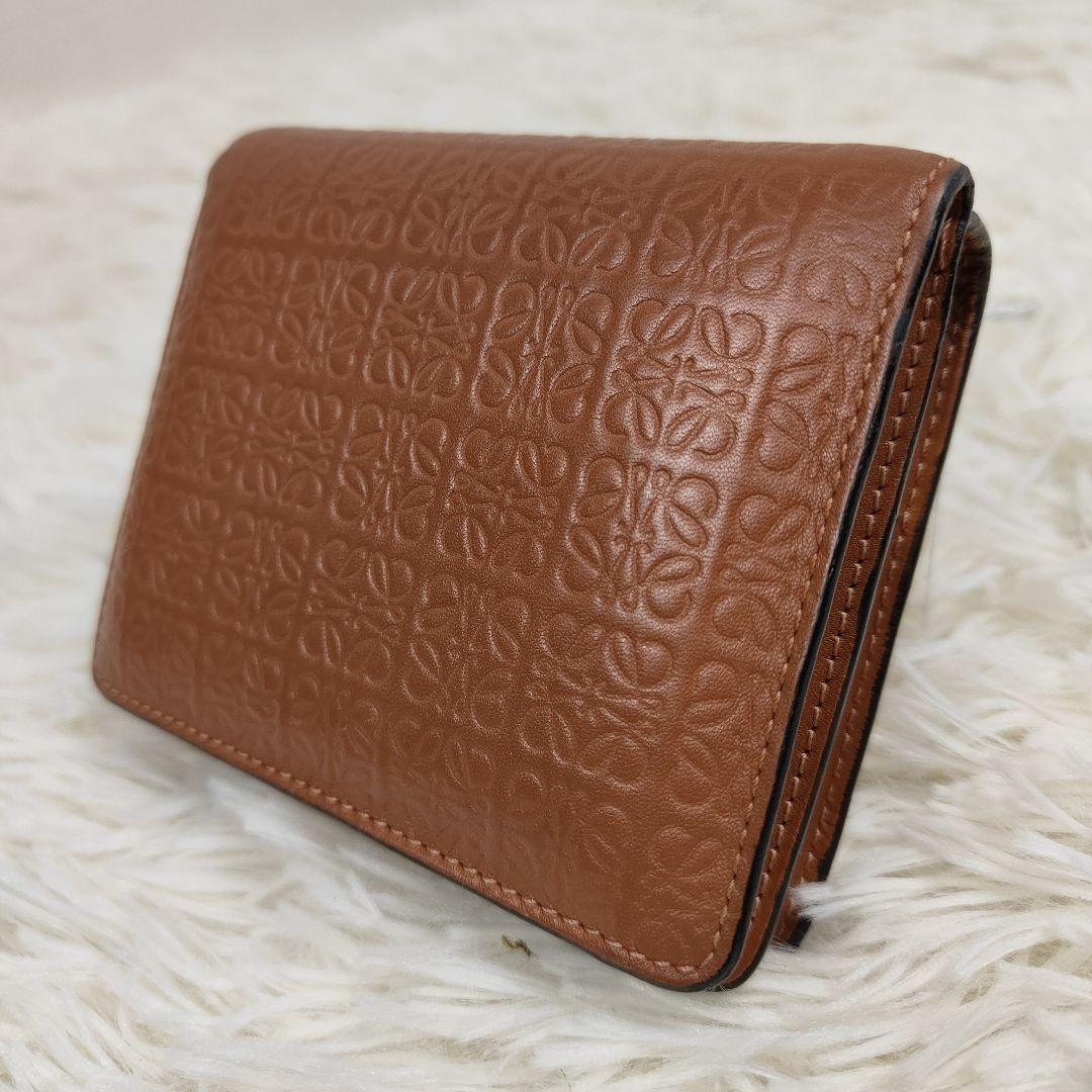 希少　LOEWE　 二つ折り財布 リピート アナグラム ロゴ レザー ブラウン
