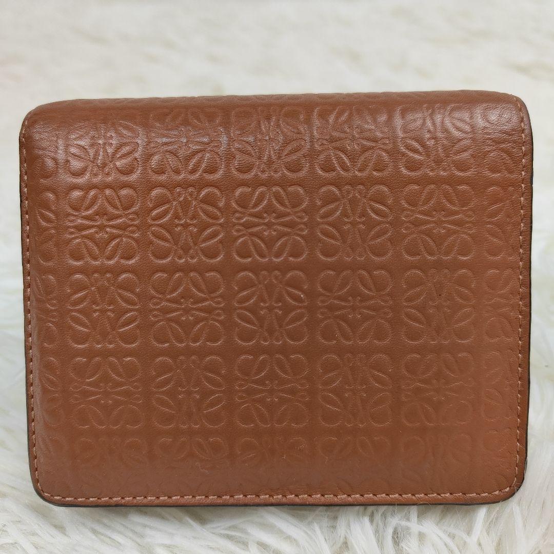 希少　LOEWE　 二つ折り財布 リピート アナグラム ロゴ レザー ブラウン