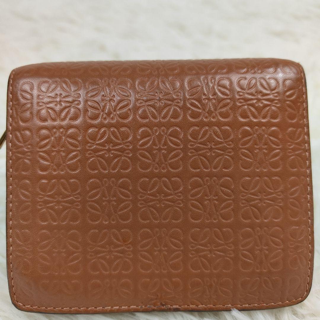 希少　LOEWE　 二つ折り財布 リピート アナグラム ロゴ レザー ブラウン