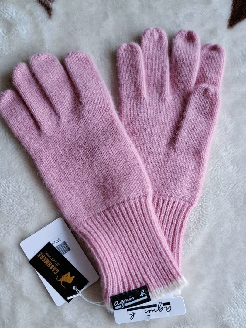 値下げ→新品タグ付き！アニエスベーagnes b.カシミア100％の手袋#ピンク