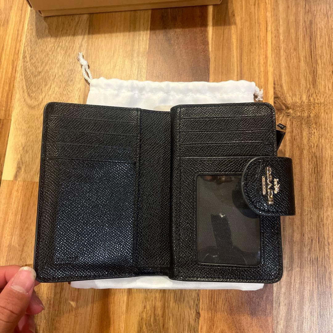 【美品】COACH コーチ 二つ折り財布 ブラック レザー