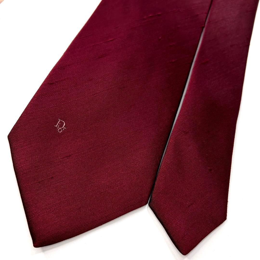 未使用 クリスチャンディオール ネクタイ シルク シャンタン 無地 ソリッド 赤