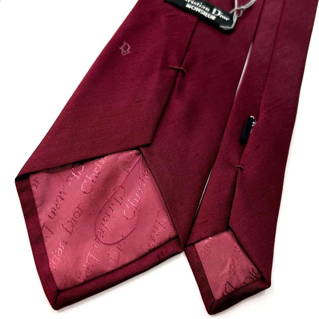 未使用 クリスチャンディオール ネクタイ シルク シャンタン 無地 ソリッド 赤