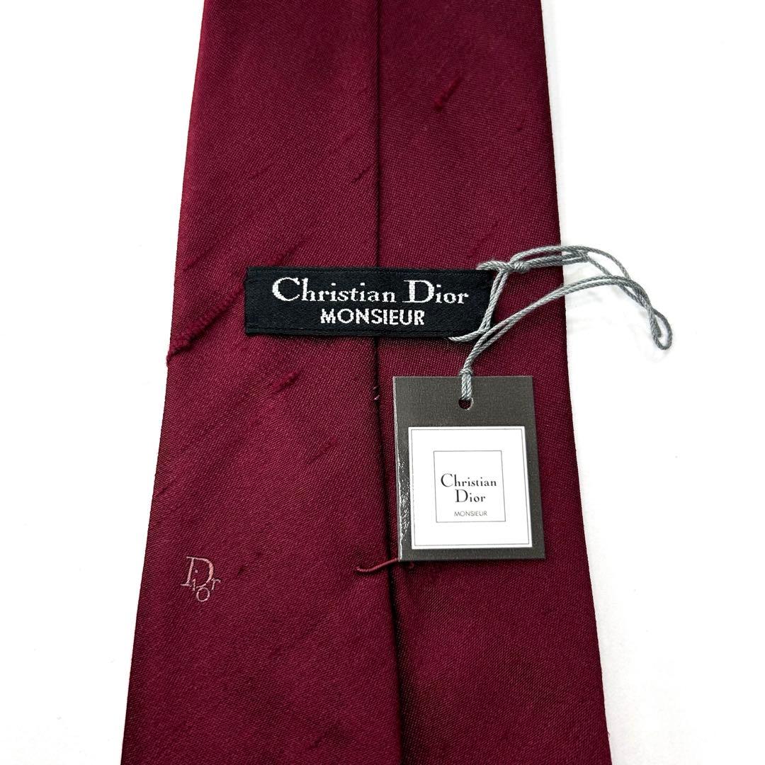 未使用 クリスチャンディオール ネクタイ シルク シャンタン 無地 ソリッド 赤