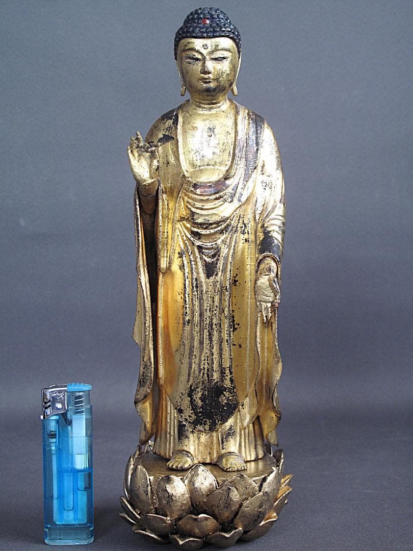 古仏像!!『木造 阿弥陀如来立像』総高27㎝ 像高23㎝