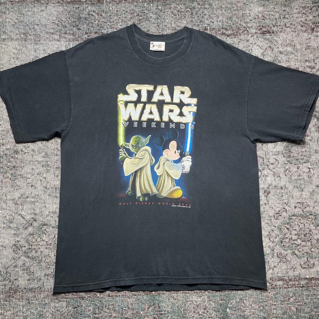 ヴィンテージ　ディズニー　スターウォーズ　00s　ミッキー　ヨーダ　Tシャツ 黒