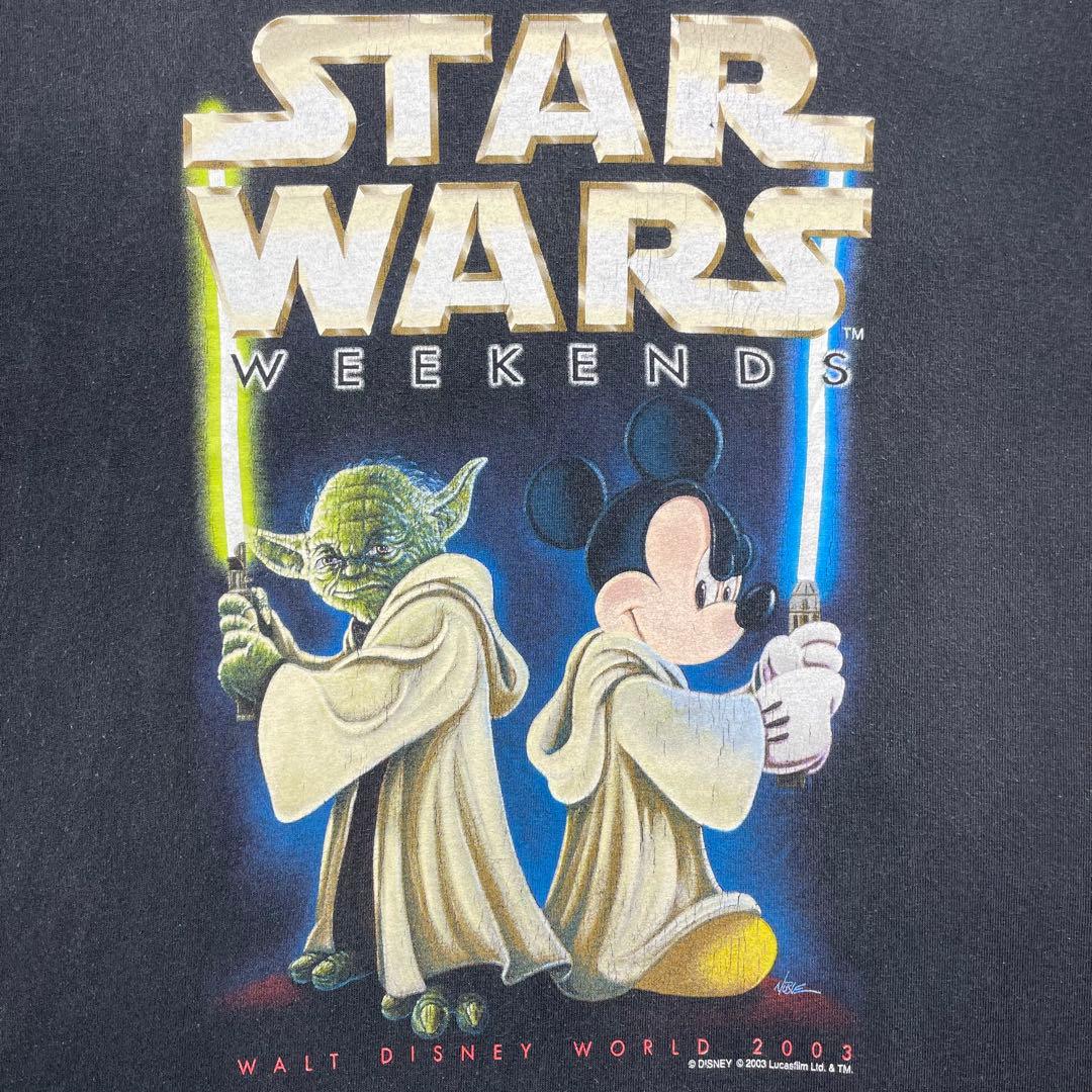 ヴィンテージ　ディズニー　スターウォーズ　00s　ミッキー　ヨーダ　Tシャツ 黒