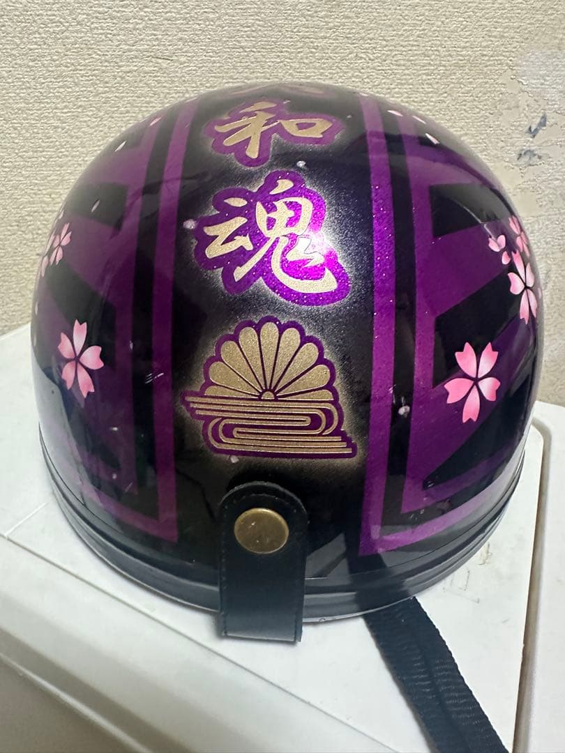 紫の桜と富士山デザインコルクヘルメット　コル半
