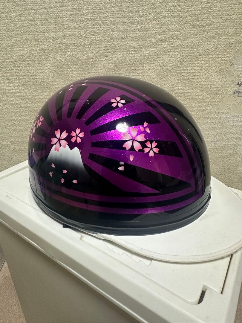 紫の桜と富士山デザインコルクヘルメット　コル半