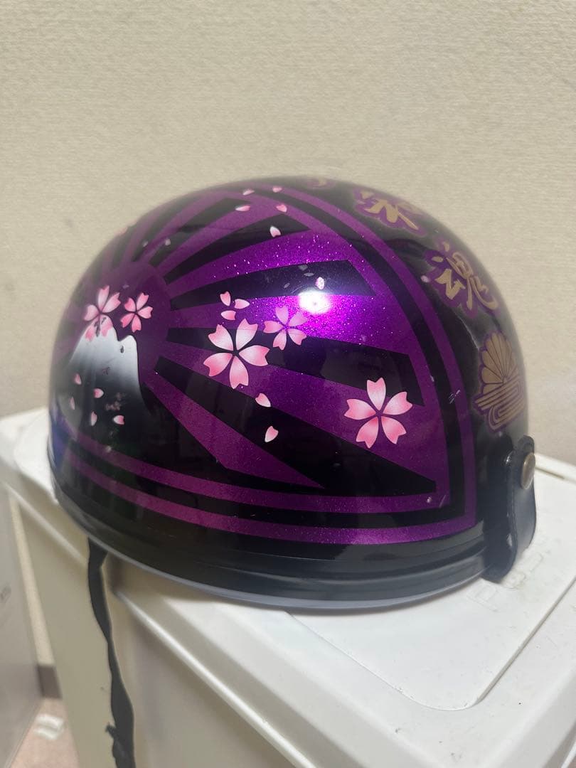 紫の桜と富士山デザインコルクヘルメット　コル半