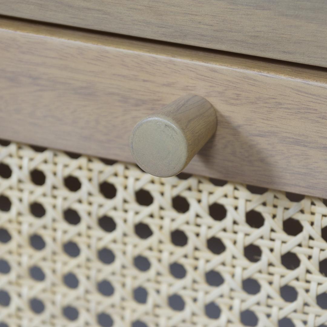 ミュウ　アジアンモダン　ラタンでかごめ編み　３段チェスト