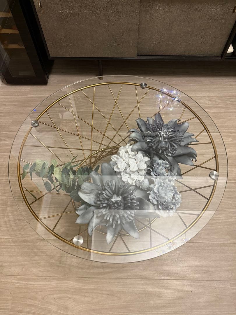 フランフラン マーリアコーヒーテーブル クリア✕ゴールド 80×80