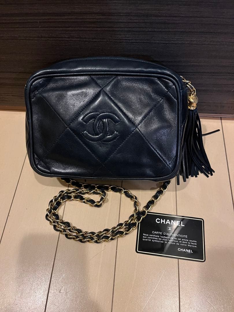 ネイビー　CHANEL ヴィンテージ　ショルダー　フリンジ