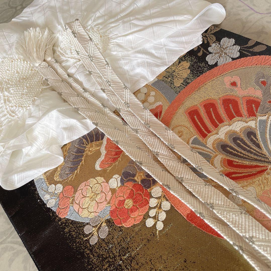 訪問着　フルセット　型染め風　四季草花　黒地　Q5