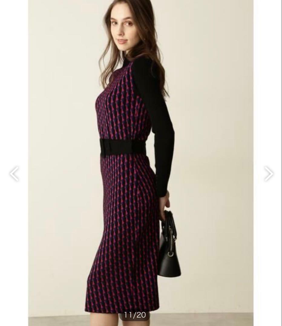 ジオメトリックジャカードニットワンピース