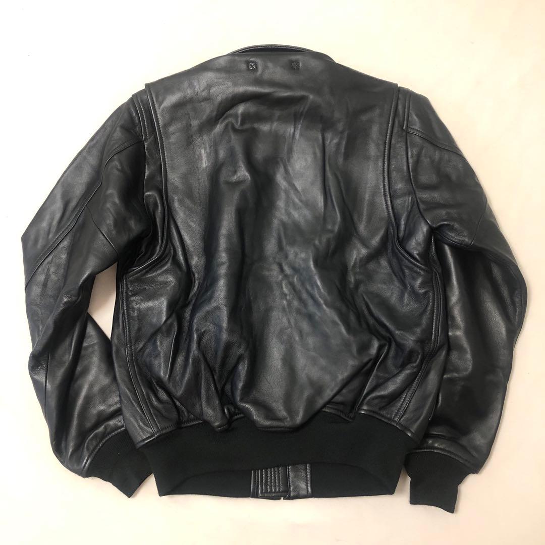 極美品HOUSTONヒューストンCWU45Pフライトジャケット黒シープレザー本革