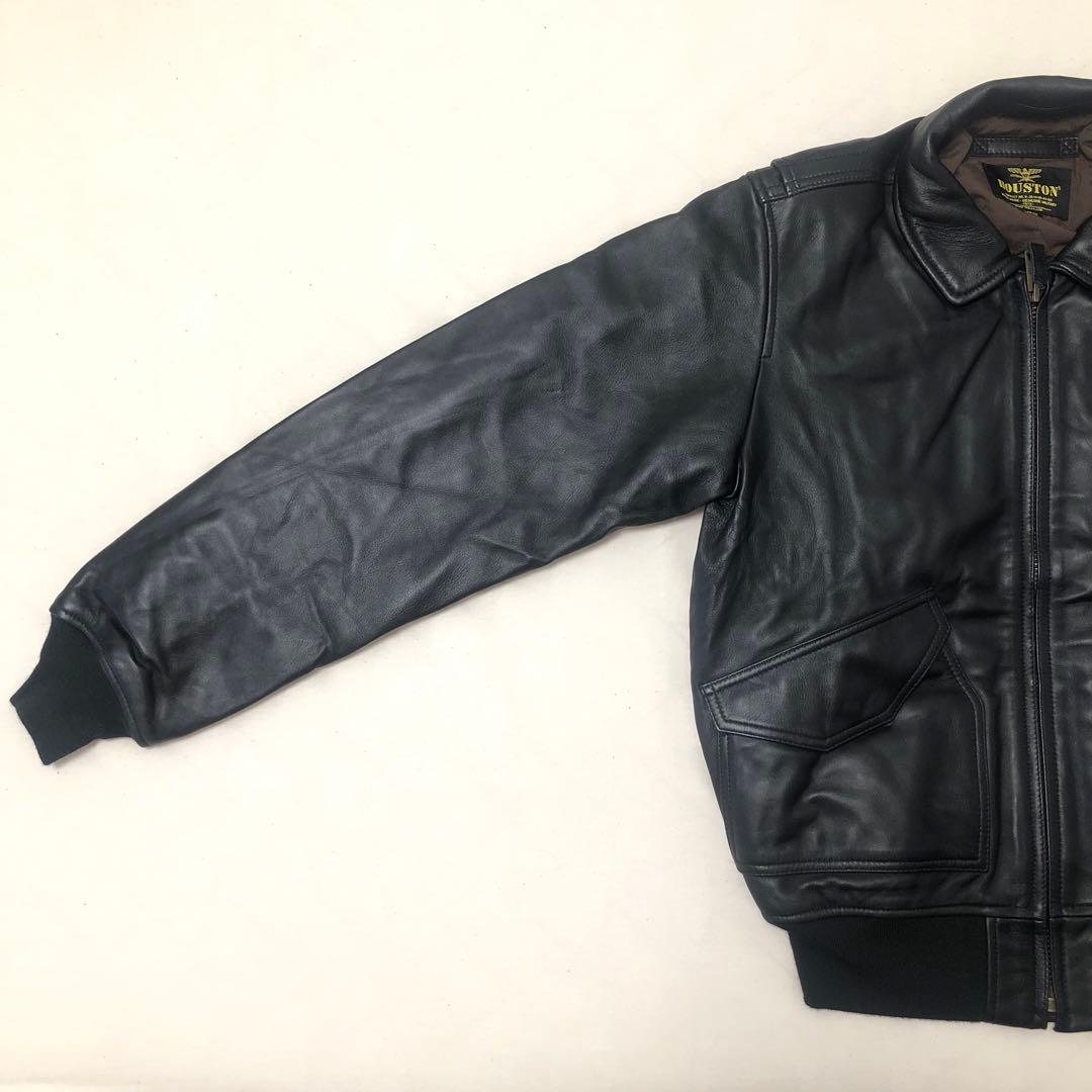 極美品HOUSTONヒューストンCWU45Pフライトジャケット黒シープレザー本革