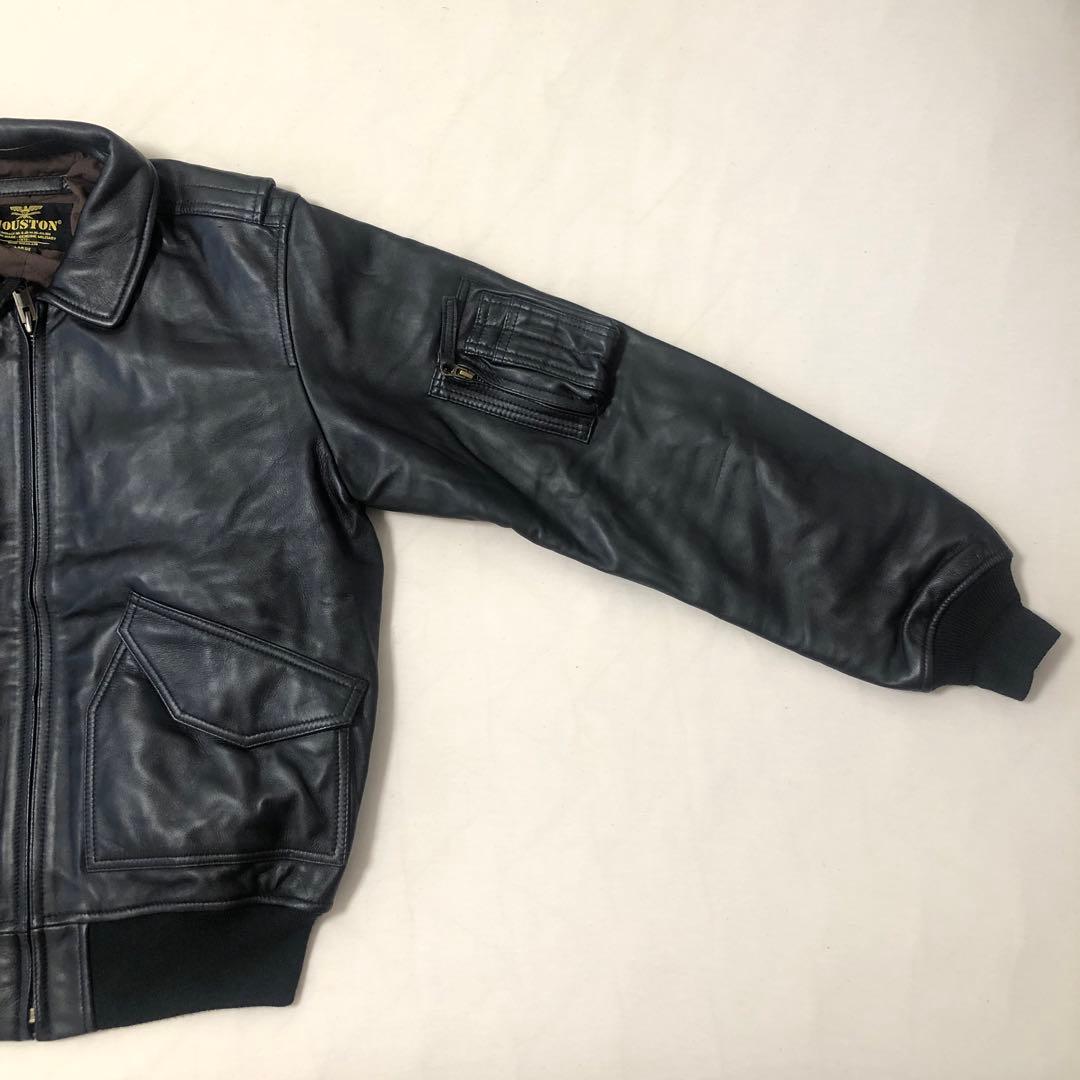 極美品HOUSTONヒューストンCWU45Pフライトジャケット黒シープレザー本革
