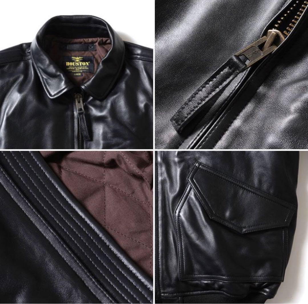 極美品HOUSTONヒューストンCWU45Pフライトジャケット黒シープレザー本革