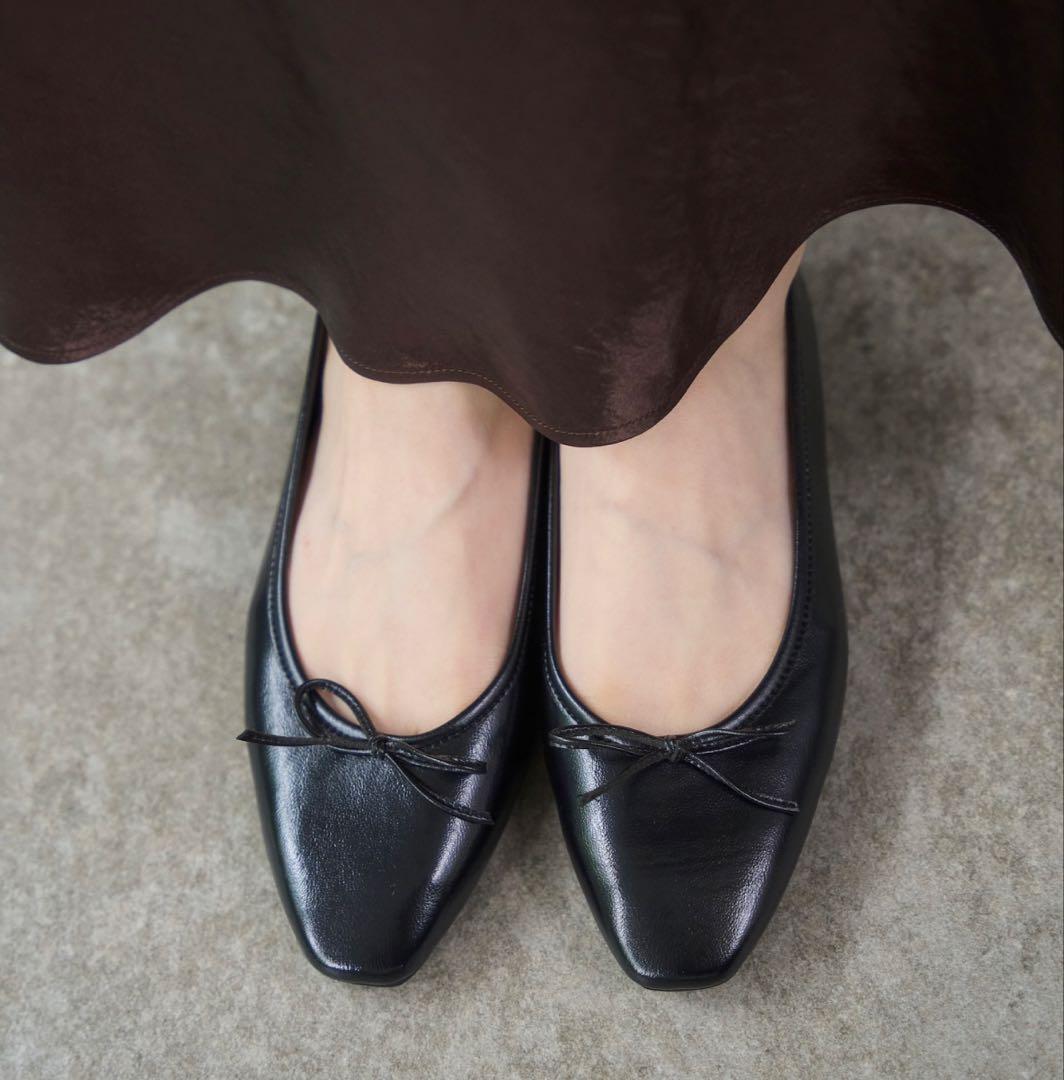 【LE TALON】新品/24cm/ブラック/リボン付きフラットシューズ☆