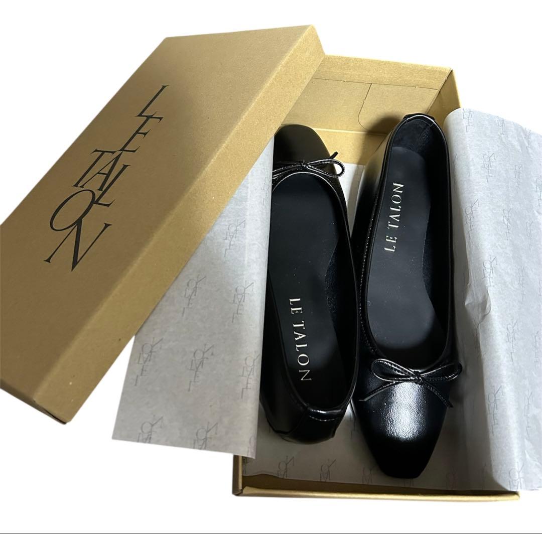 【LE TALON】新品/24cm/ブラック/リボン付きフラットシューズ☆