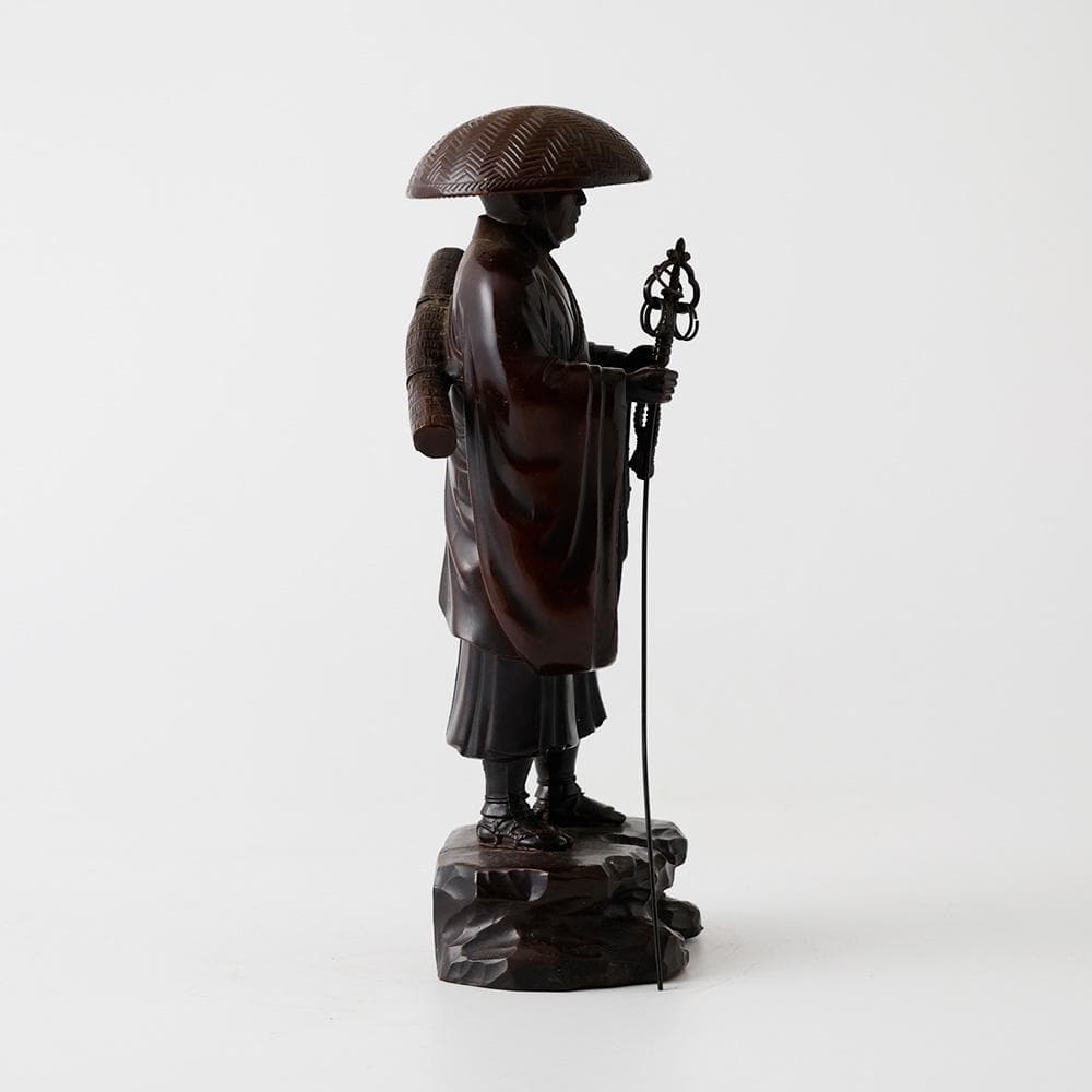 T牧田秀雲作 高岡銅器 空海 弘法大師像 銅像 置物 飾物 銅器　金属工芸