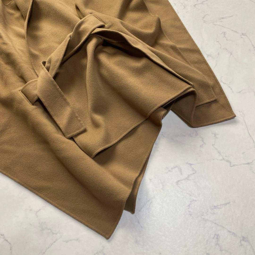 セオリー カシミヤ混 フード付きポンチョ ラップコート キャメルブラウン S